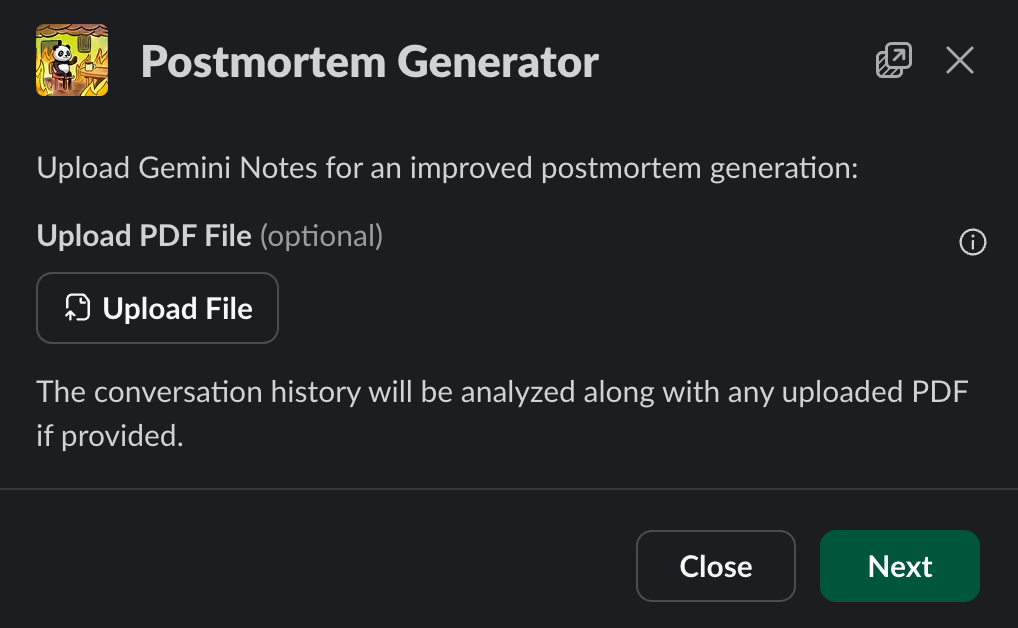 Upload additional information screen